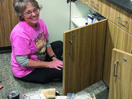 Deb Glaum helping at the Camp Beatification day in April.